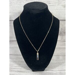 Vince Camuto Gold Tone Blue Crystal Bar Pendant Necklace 20.5"